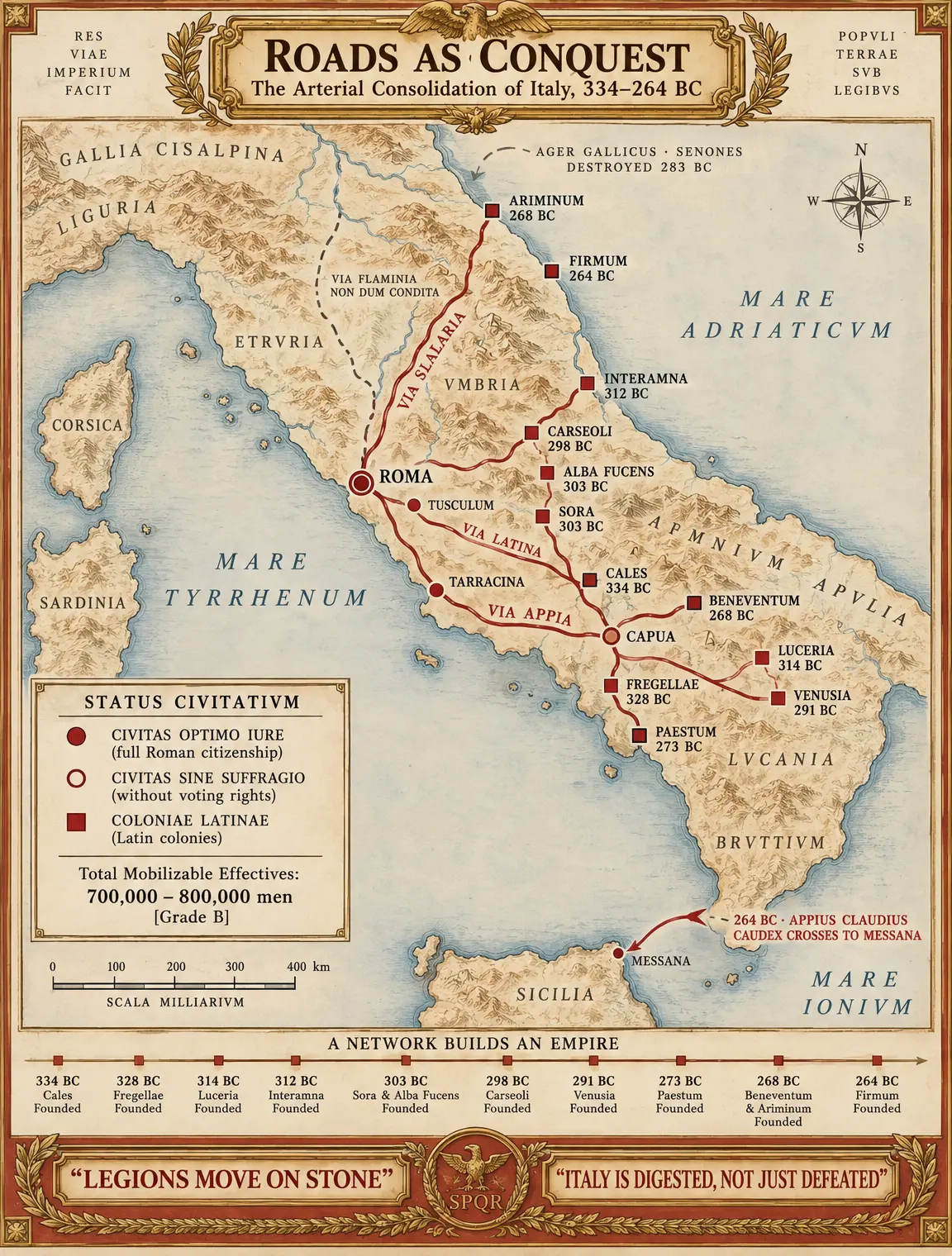 ROADS AS CONQUEST: The Arterial Consolidation of Italy (334–264 BC)
