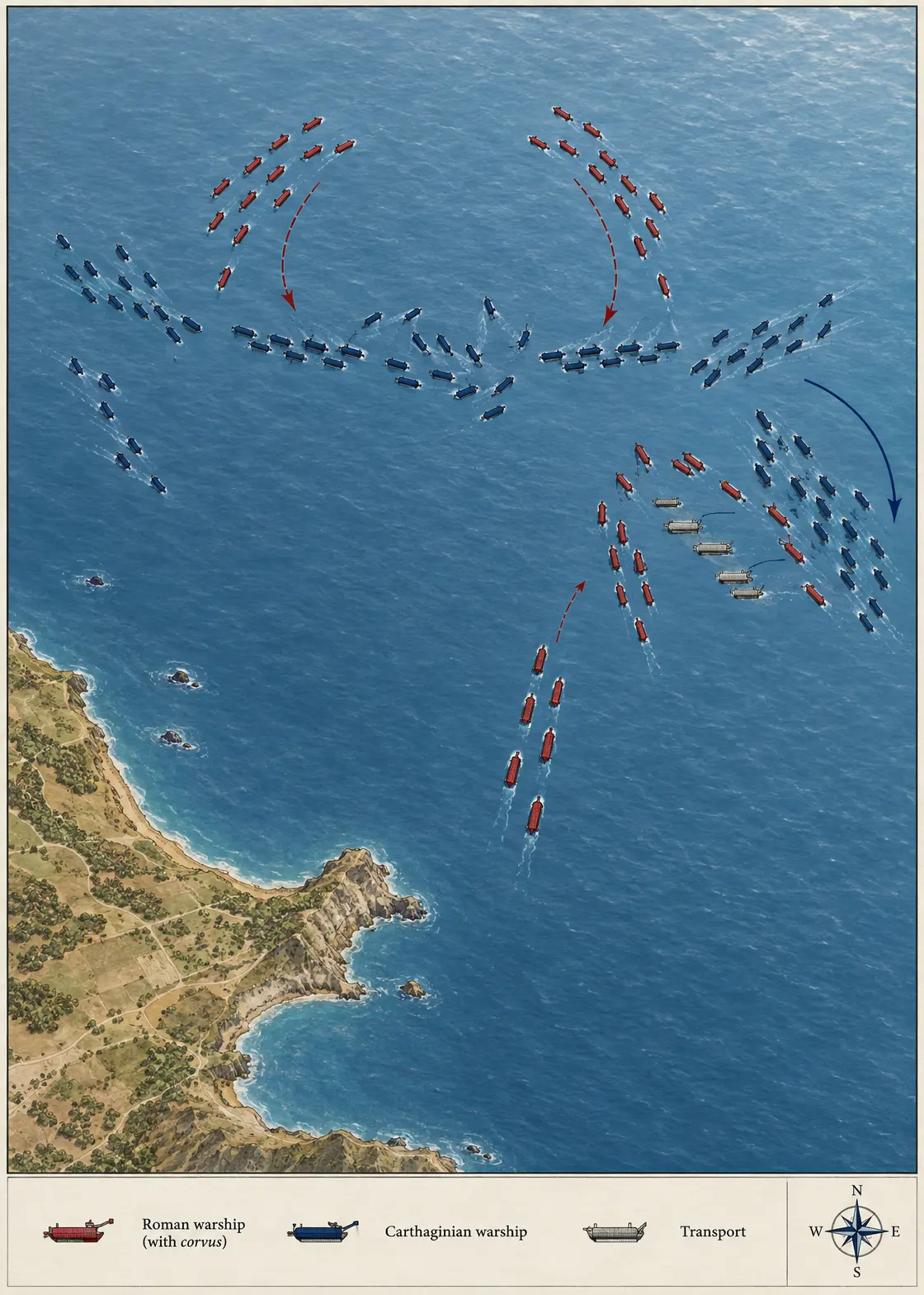 The naval engagement at Ecnomus (256 BC) — overhead schematic