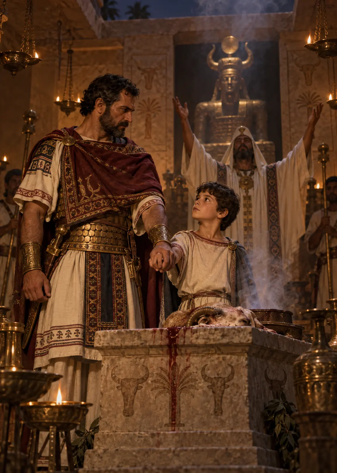 Hamilcar Barca and the young Hannibal at the altar oath, c. 237 BC