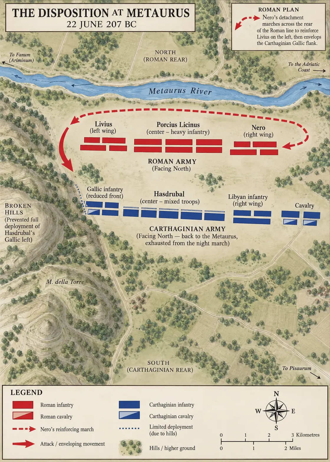 The disposition at Metaurus, 22 June 207 BC — battle map