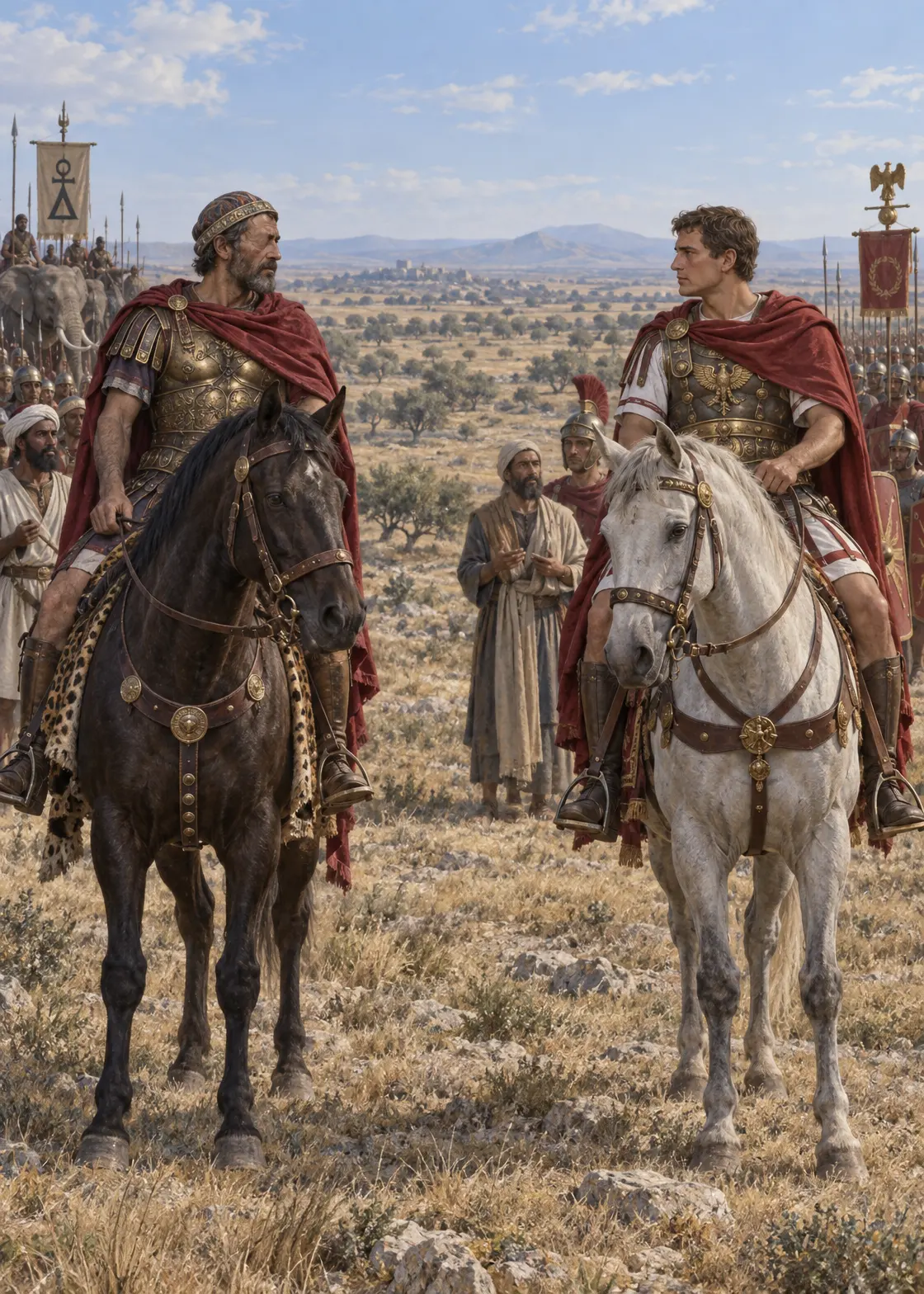 The pre-battle parley between Hannibal and Scipio, the day before Zama, autumn 202 BC