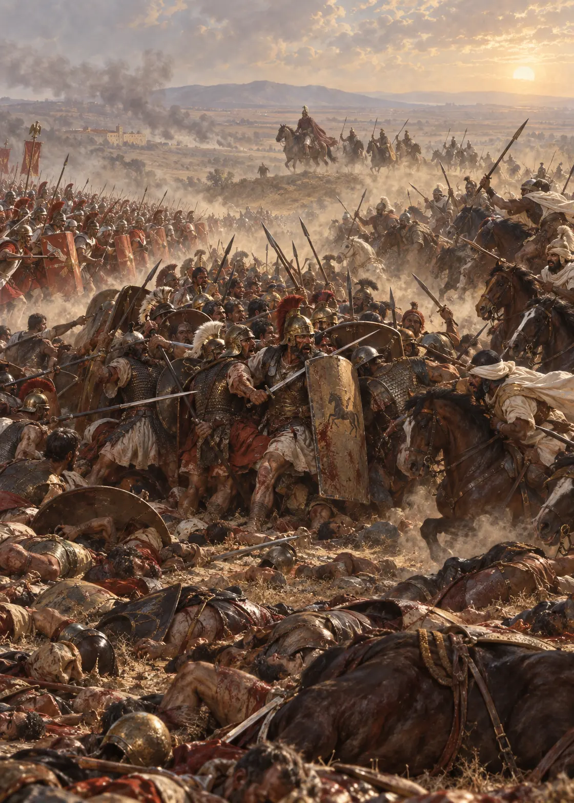 The Roman cavalry returning to attack the rear of Hannibal's veteran line at Zama, early afternoon, October 202 BC