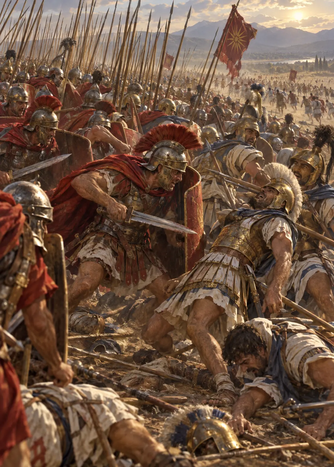 The Roman maniples penetrating the broken Macedonian phalanx at Pydna, late afternoon, 22 June 168 BC