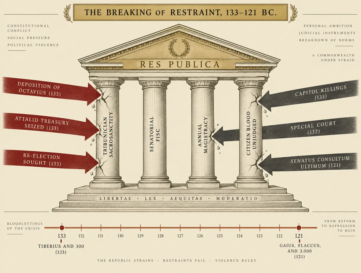 The escalation structure of the Roman internal crisis 133–121 BC as a formal architecture rather than a map